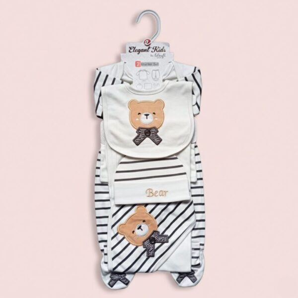 7 Pcs Baby Starter Set – Bear Embroidered Grey