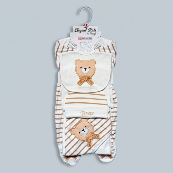 7 Pcs Baby Starter Set – Bear Embroidered Golden