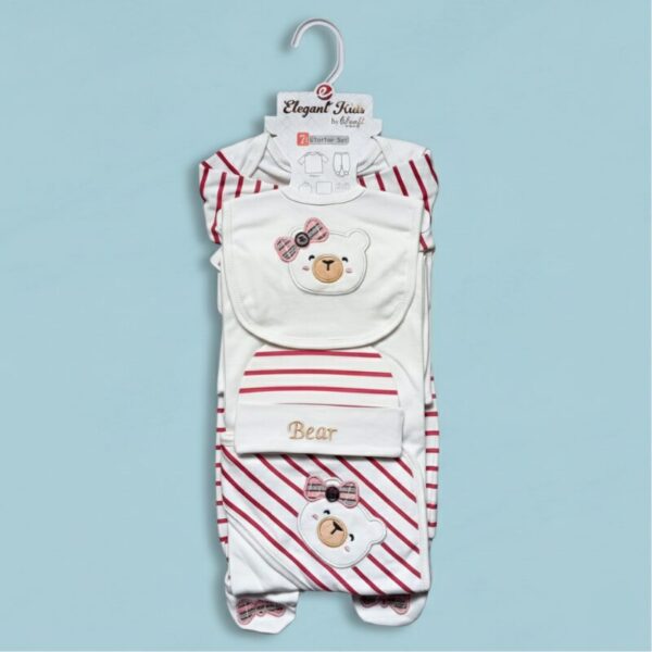 7 Pcs Baby Starter Set – Bear Embroidered Red