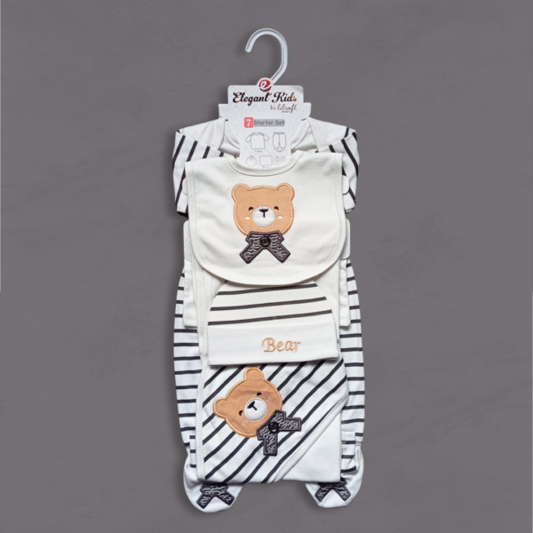 7 Pcs Baby Starter Set – Bear Embroidered Grey