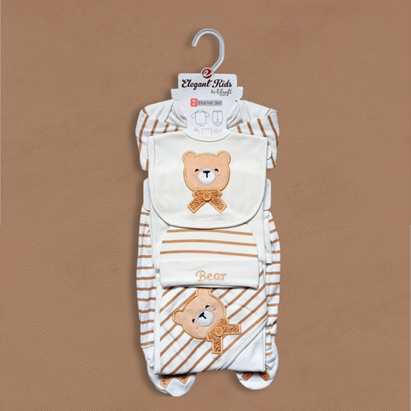 7 Pcs Baby Starter Set – Bear Embroidered Golden